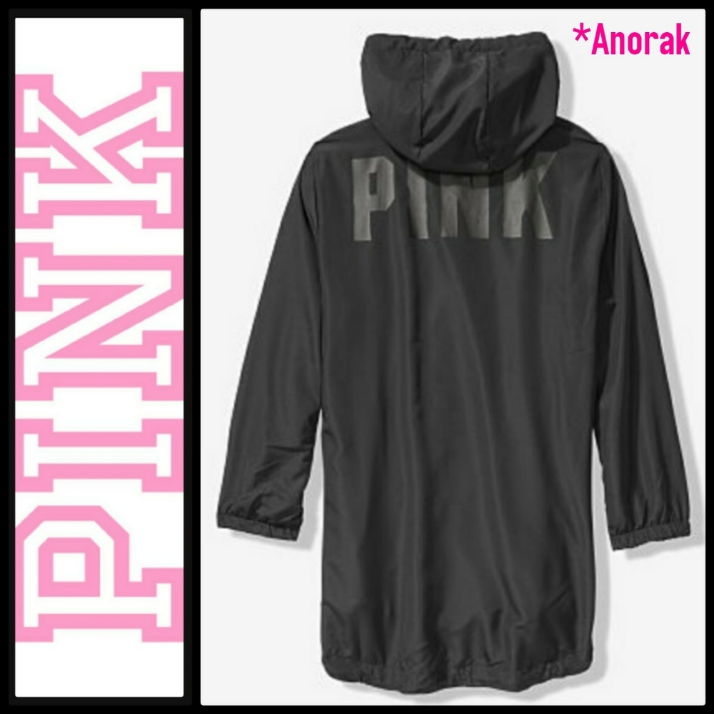 NEW VICTORIA'S SECRET PINK LONG FUNNEL NECK ANORAK RAINCOAT RAIN JACKET